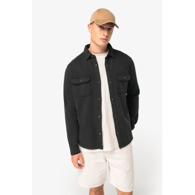 Eco-friendly men's washed effect brushed fleece overshirt